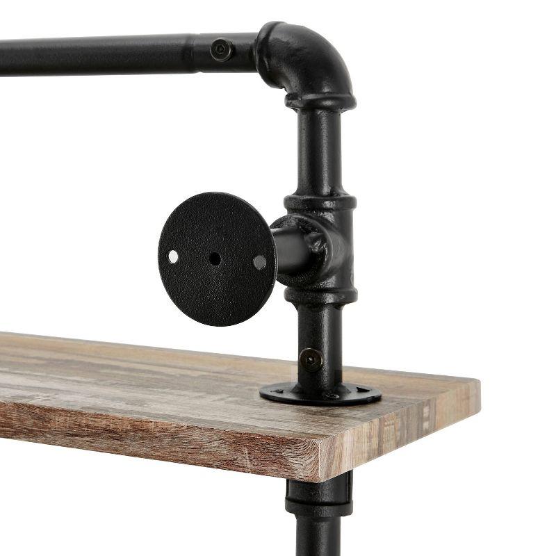 Danya B. 2-Tier Olivia Pipe Wall Shelf Unit with Hanging Rod Black/Rustic: Laminated Iron Storage, Includes Mounting Hardware