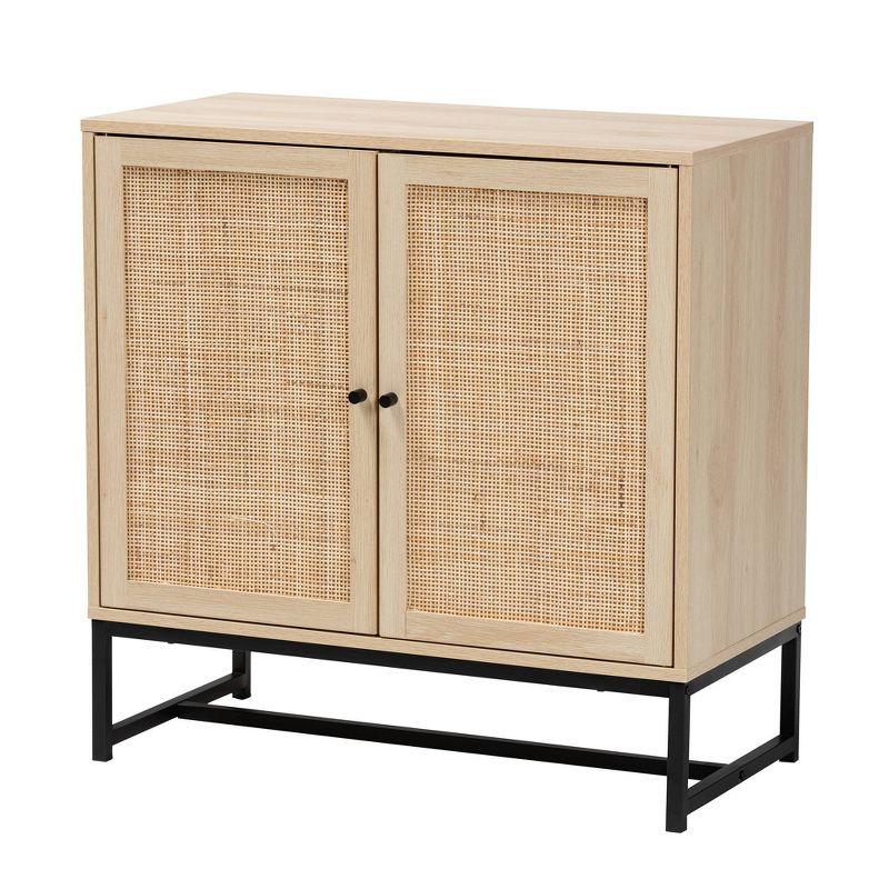 Mid-Century Modern Caterina 32" Brown Rattan Storage Cabinet