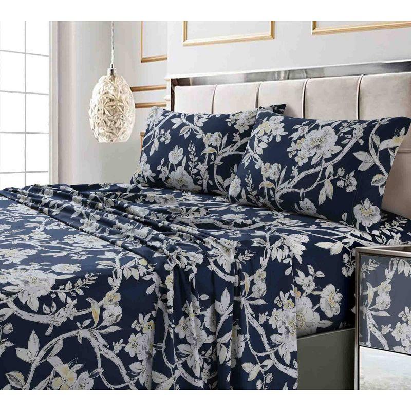 Tribeca Living Tribeca Living Printed 300 Thread Count Sheets 100% Egyptian-Quality Cotton With Sateen Weave Floral Sheet Set