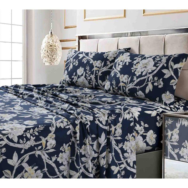 Tribeca Living Printed 300 Thread Count Sheets 100% Egyptian-Quality Cotton With Sateen Weave Floral Sheet Set