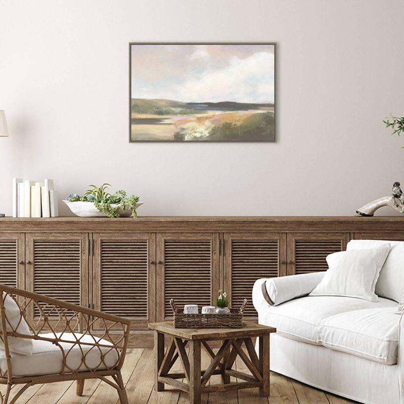 33" x 23" Dawn by The Water Neutral by Julia Purinton Framed Canvas Wall Art Print - Amanti Art: Rolling Hills & Waves
