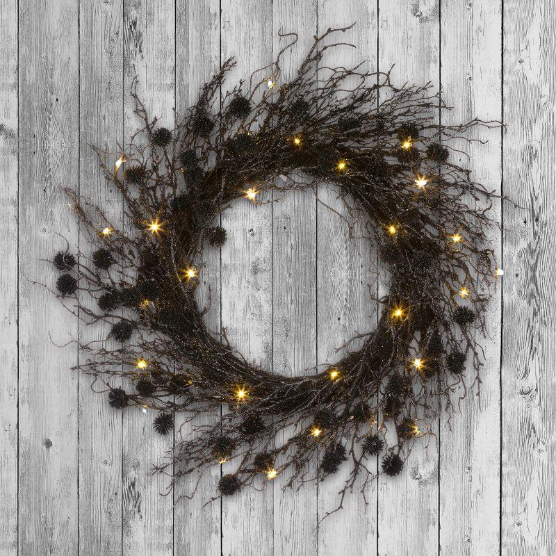 24" Prelit LED Deadwood Halloween Wreath Orange Lights - National Tree Company