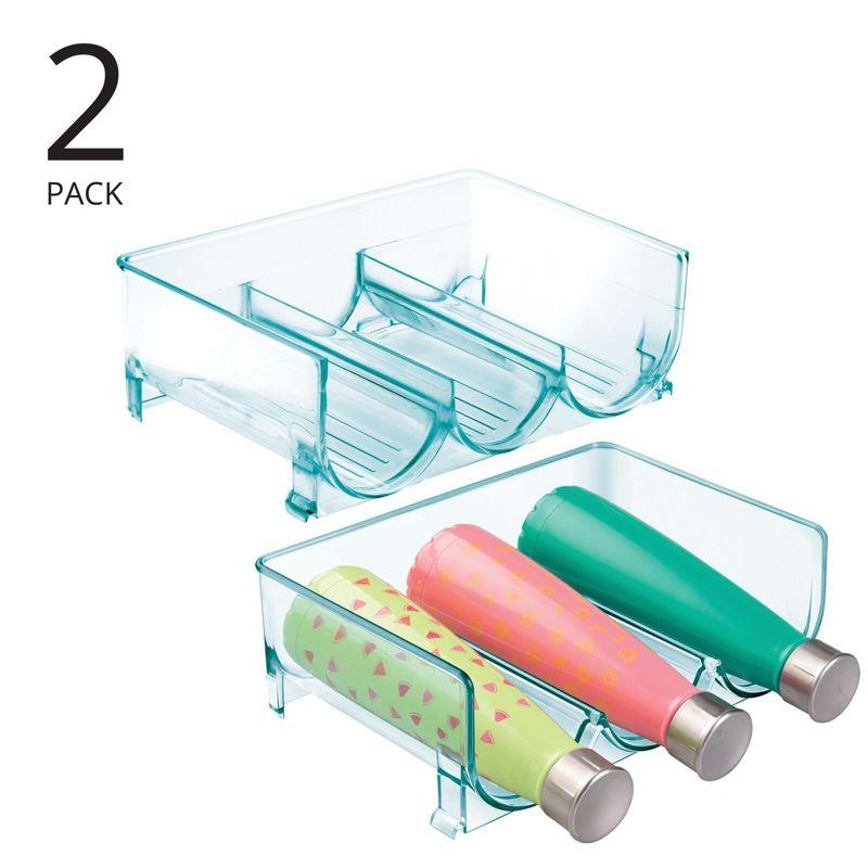 mDesign Plastic Free-Standing Stackable 3 Bottle Storage Rack, 2 Pack, Blue Tint