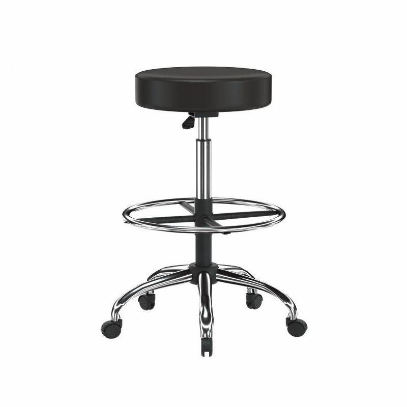 Sleek Adjustable Black Leather Swivel Drafting Stool