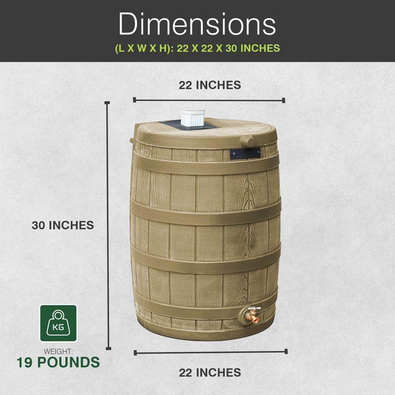 Khaki 50-Gallon Plastic Rain Barrel with Brass Spigot