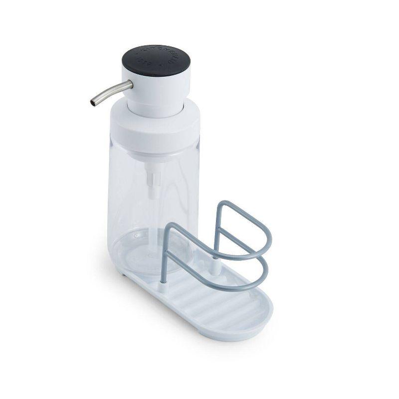 KitchenAid Soap Pump and Sponge Caddy: Freestanding Kitchen Dispenser, Plastic & Metal, Hand Wash, White/Silver/Clear