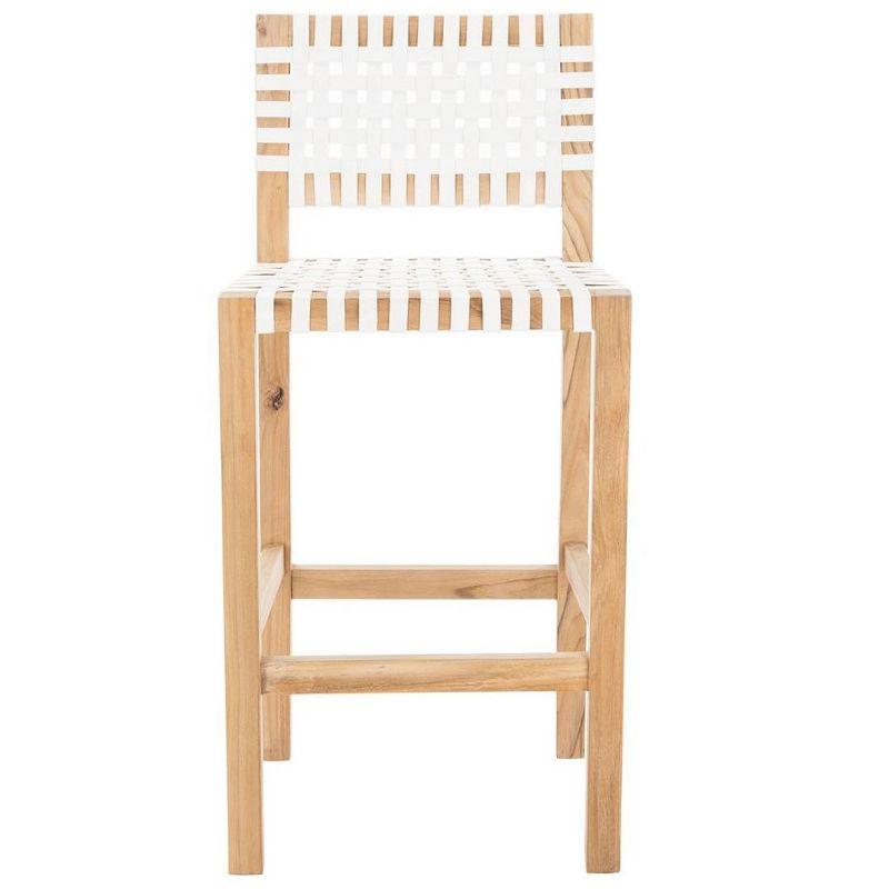 Natural Teak and White Leather Counter Stool