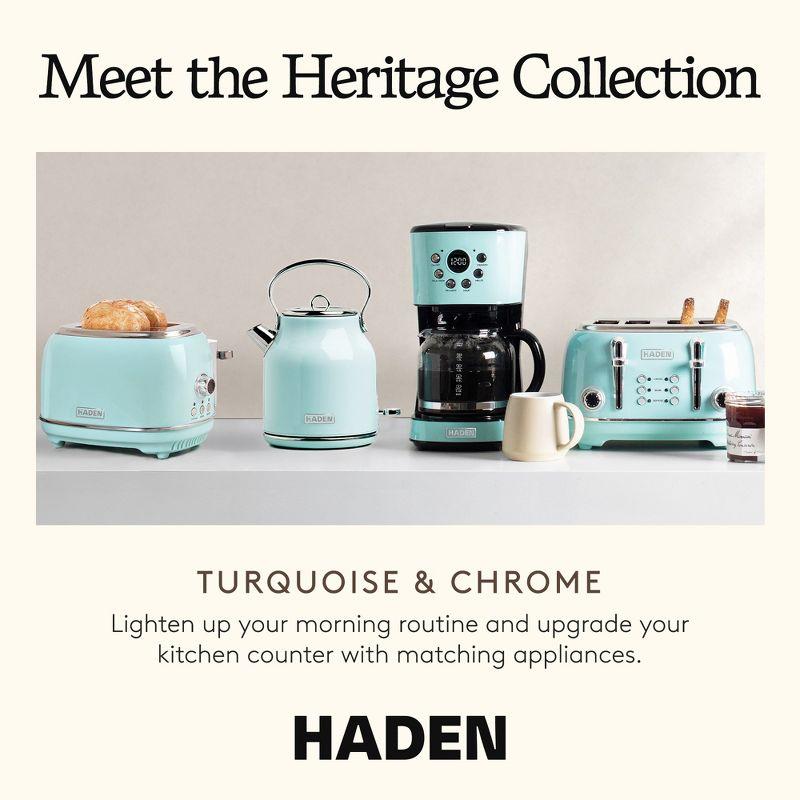 Haden Heritage 4 Slice Wide Slot Stainless Steel Toaster with Adjustable Browning Control & Non-Slip Feet, Turquoise & Chrome