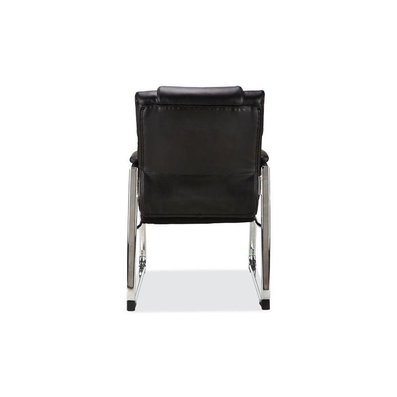 Black Leather Guest Chair with Chrome Base and Fixed Arms