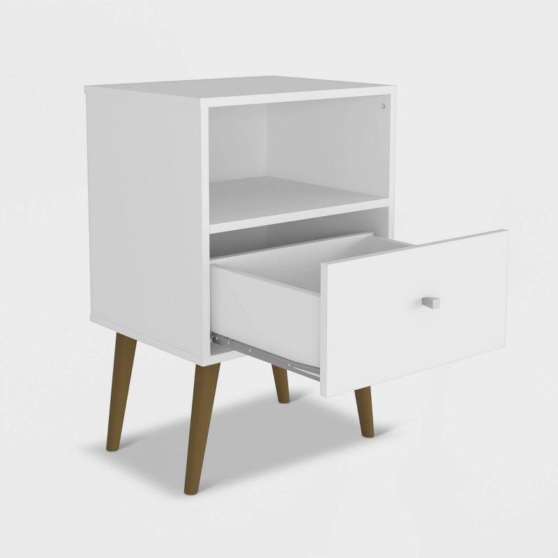 Liberty 1.0 Mid Century Modern Nightstand White - Manhattan Comfort: Bedside Table with Storage & Shelving