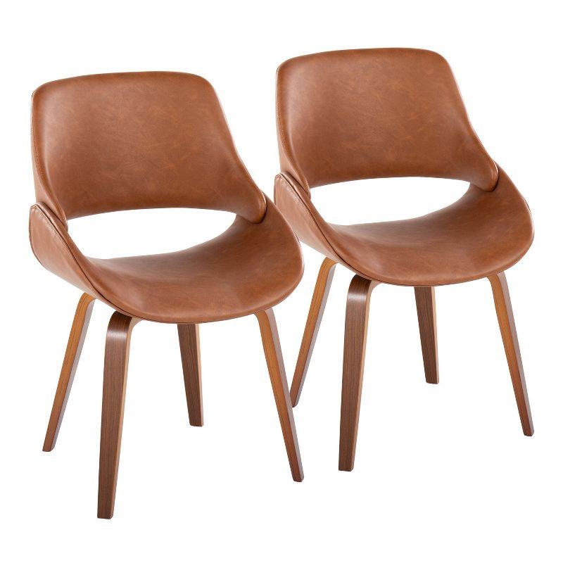 Set of 2 Fabrico Dining Chairs Walnut/Camel - LumiSource: Mid-Century Modern, Faux Leather, Wood Frame