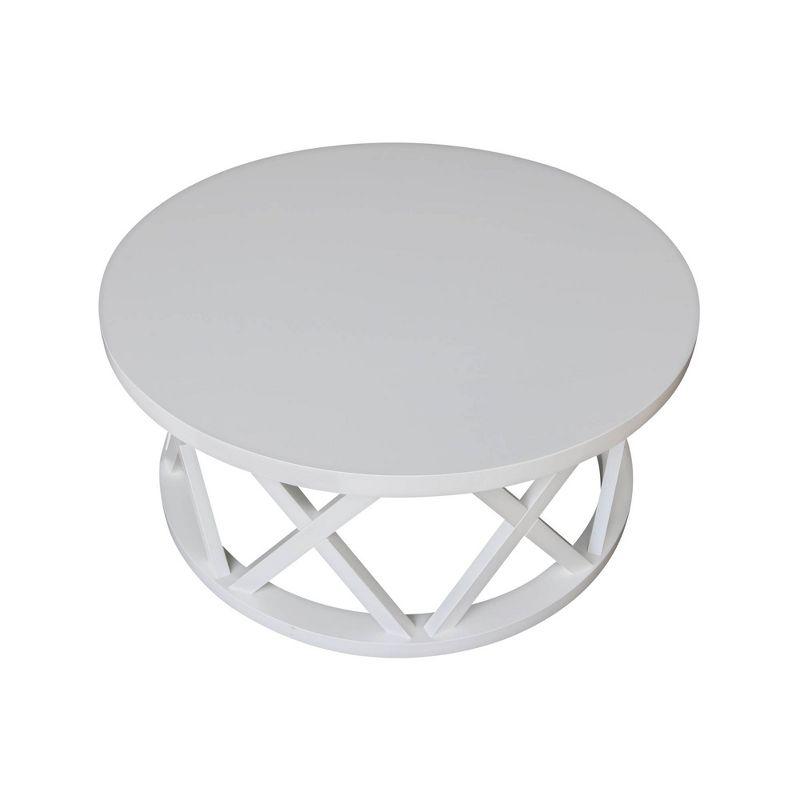 40" Ceylon Round Coffee Table White - International Concepts: Solid Wood, Parawood Material, 18" Height