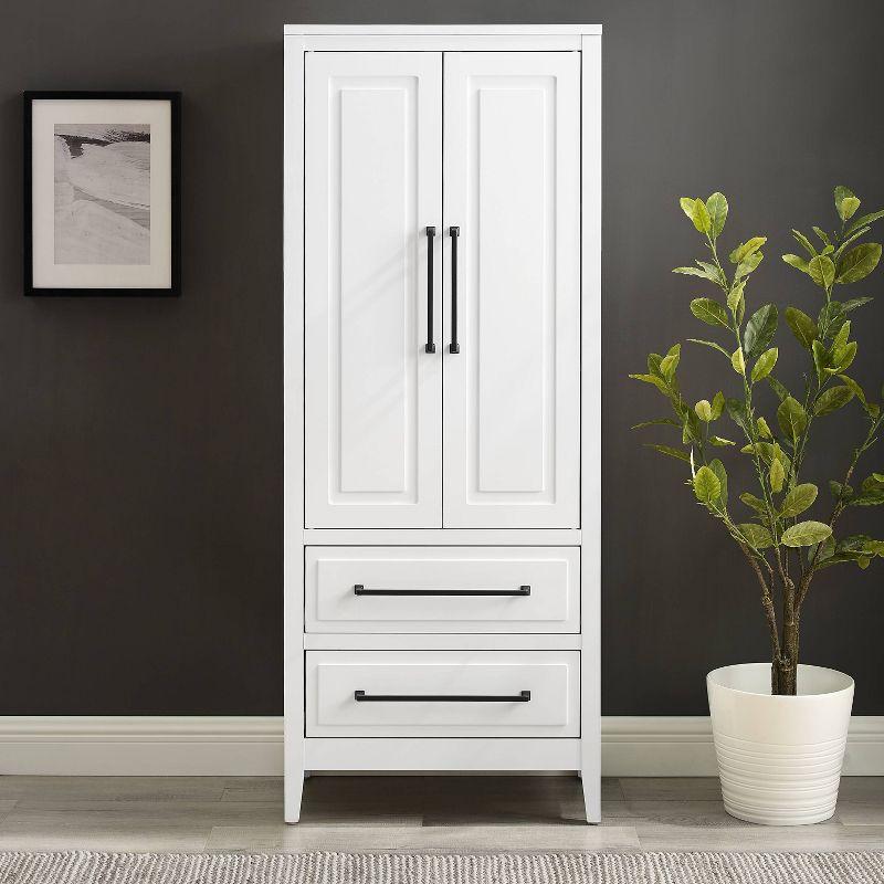 Crosley Genevieve Storage Pantry White: Modern Farmhouse Design, 2 Doors, 2 Drawers, Adjustable Shelves