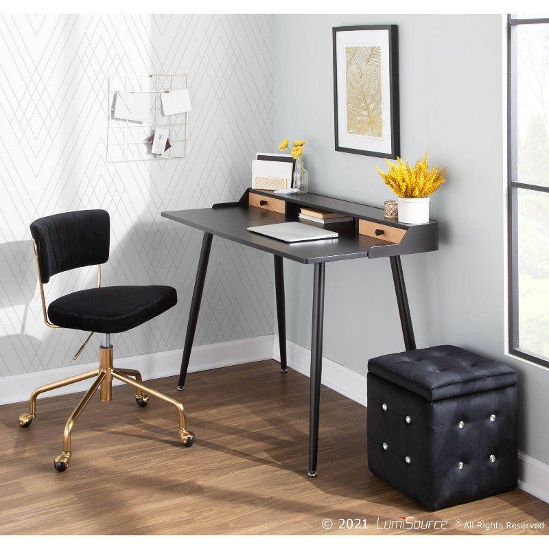 Harvey Contemporary Computer Desk Steel/Wood Black - LumiSource: Mid-Century Office Furniture, 2 Drawers, Open Shelf Storage