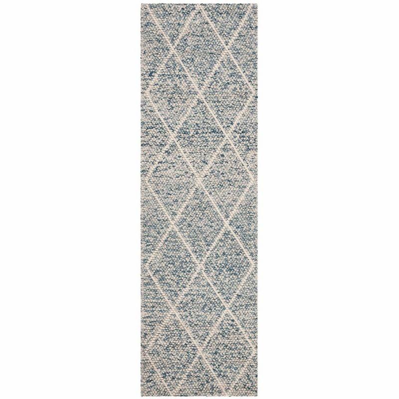 Ivory and Blue Hand-Tufted Wool Runner Rug, 27" x 7"