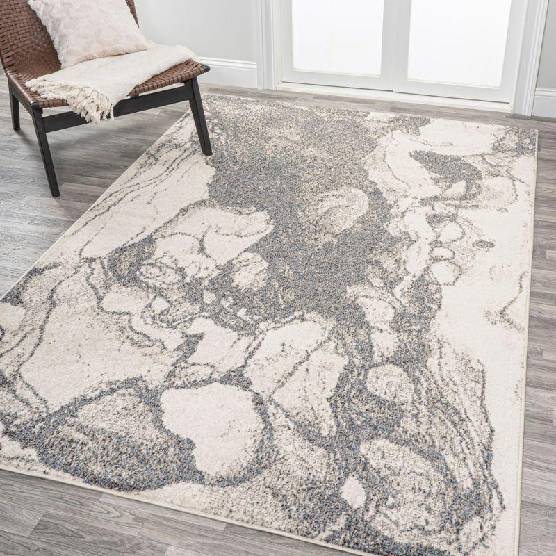 Gray and Cream Abstract Synthetic Rectangular Area Rug