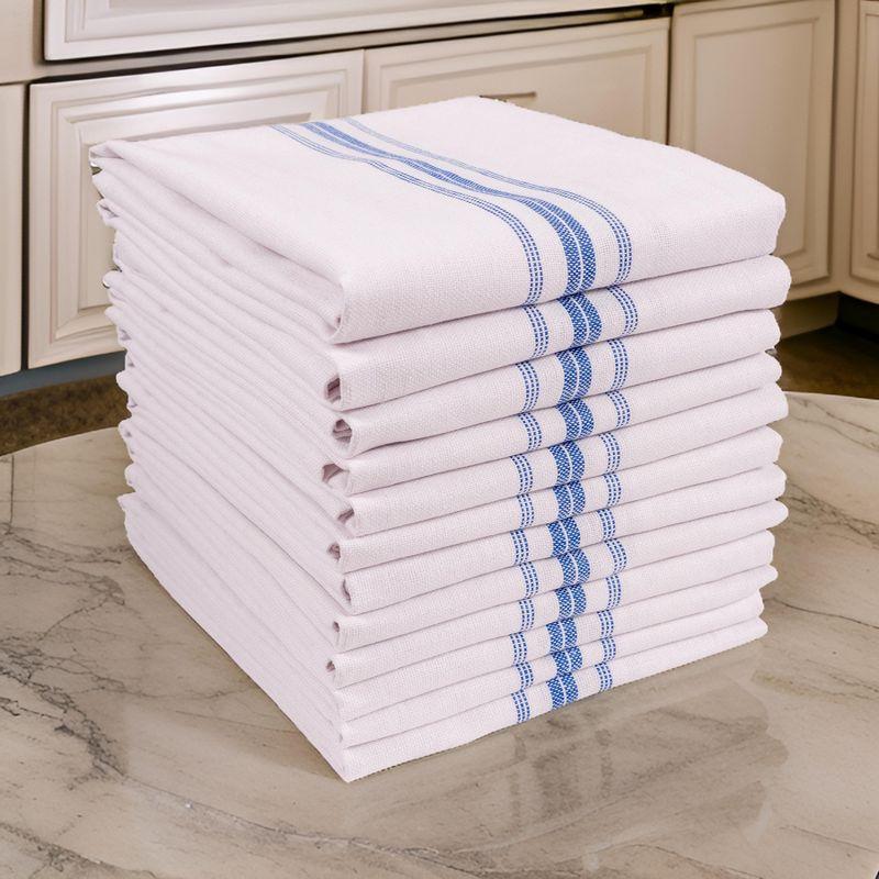 KAF Home Farmhouse Stripe Set Of 12 Kitchen Towels - 15" x 25", In Blue
