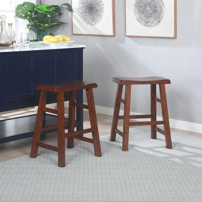 eHemco Heavy-Duty Solid Wood Saddle Seat Kitchen Counter Height Barstools, 24 Inches, Set of 2, Black