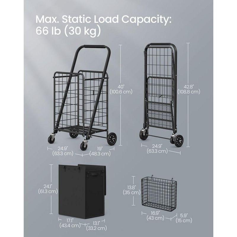 Foldable Shopping Cart, Heavy Duty Grocery Cart, Utility Cart, 360° SwivelBag, Removable Basket,