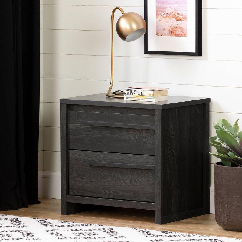 Urban Modern Gray Oak 2-Drawer Nightstand with Matte Black Handles