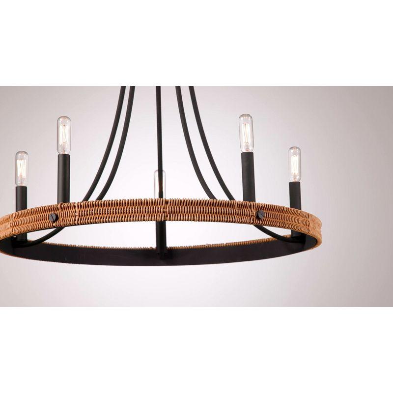 Franklin Iron Works Navarro Black Wagon Wheel Chandelier 24 1/2" Wide Farmhouse Rustic Wood Ring 5-Light Fixture for Dining Room