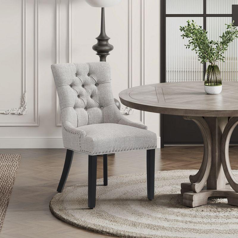 Light Gray Linen Upholstered Tufted Side Chair with Rubberwood Legs