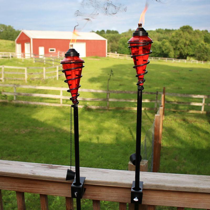 Sunnydaze Outdoor Adjustable Height Glass and Metal Swirl Patio and Lawn Torch Set - Red - 2pk