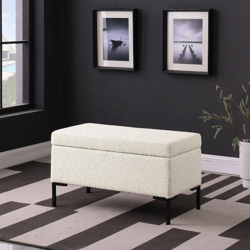 Medium Storage Bench with Metal Legs Cream Boucle - HomePop: Upholstered Rectangle for Modern Decor, Seats 2