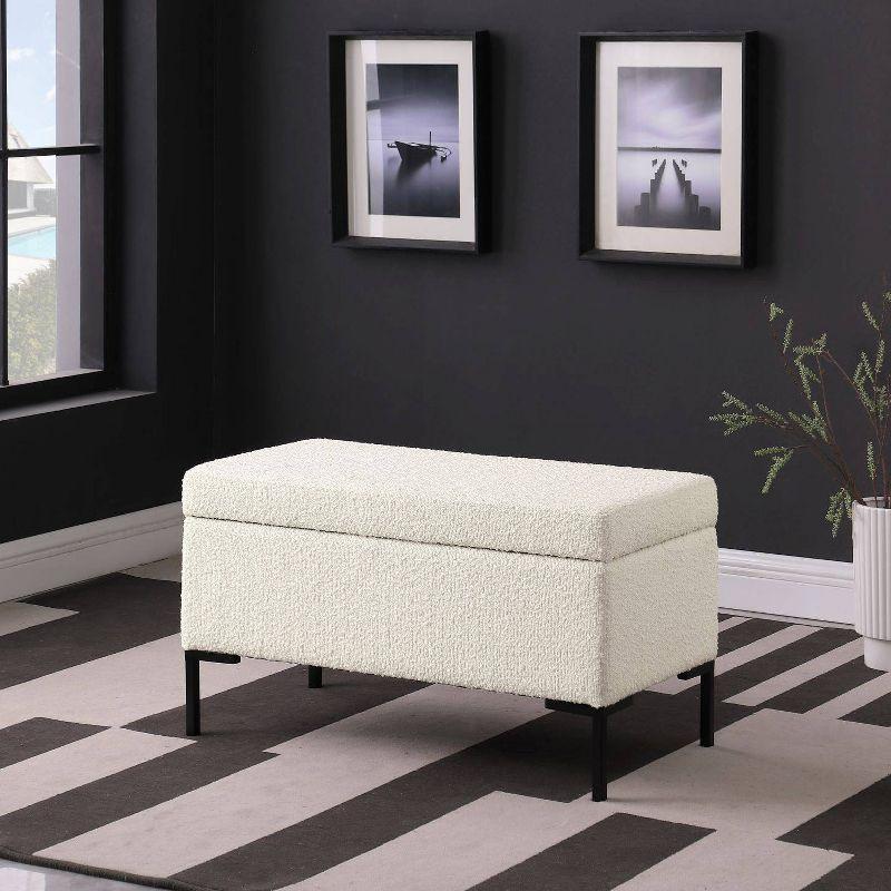 Cream Boucle Medium Storage Bench with Black Metal Legs