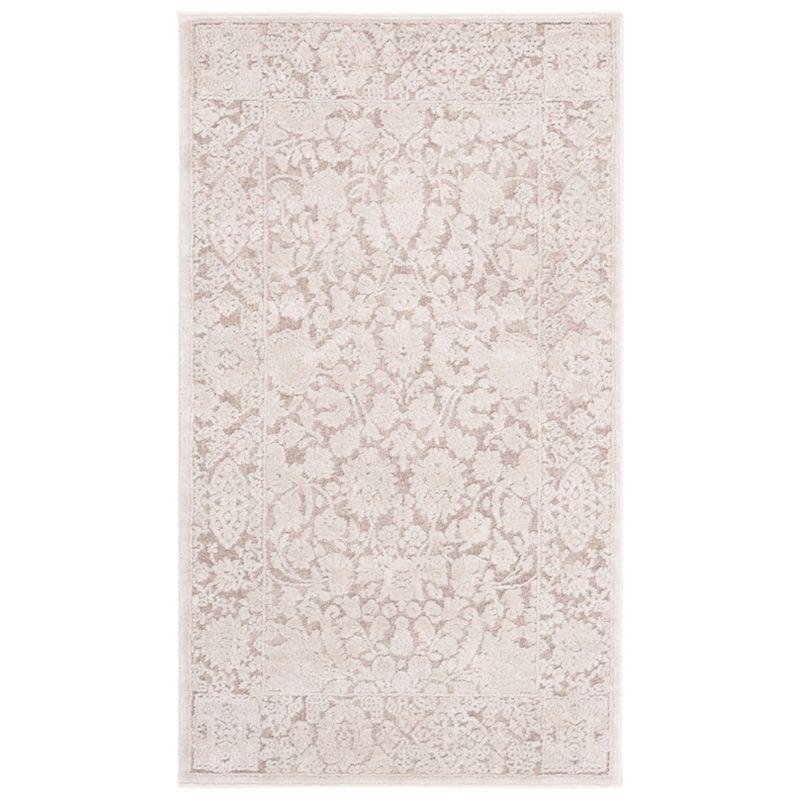 Beige Floral Synthetic 2'3" x 12' Runner Rug