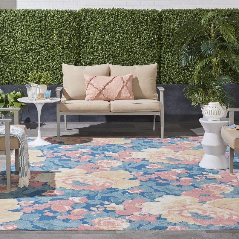 Botanical Bliss Blue Floral Synthetic 7'9" x 10'10" Outdoor Rug