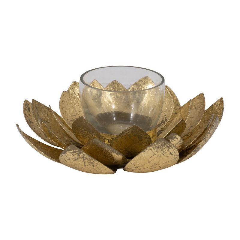 Sagebrook Home 8" Lotus Candle Holder - Contemporary Gold Metal Decorative Votive Candle Holder for Home or Event Decor - Decorative Lotus Candle