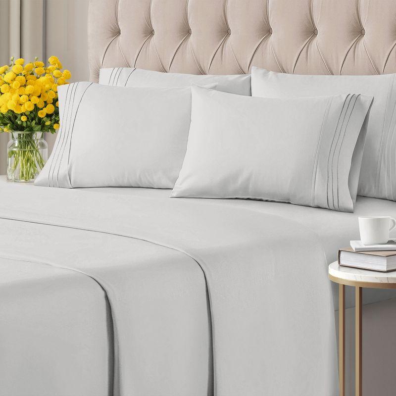 CGK Linens Ultra Soft Solid 6 Piece Sheet Set - Comfortable Bed Sheets & Extra Pillowcases in Light Grey, Size Queen