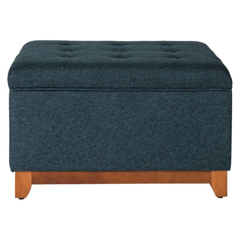 Cocktail Storage Bench Navy - HomePop: Upholstered, Tufted, Wood Base, Honey Oak Finish