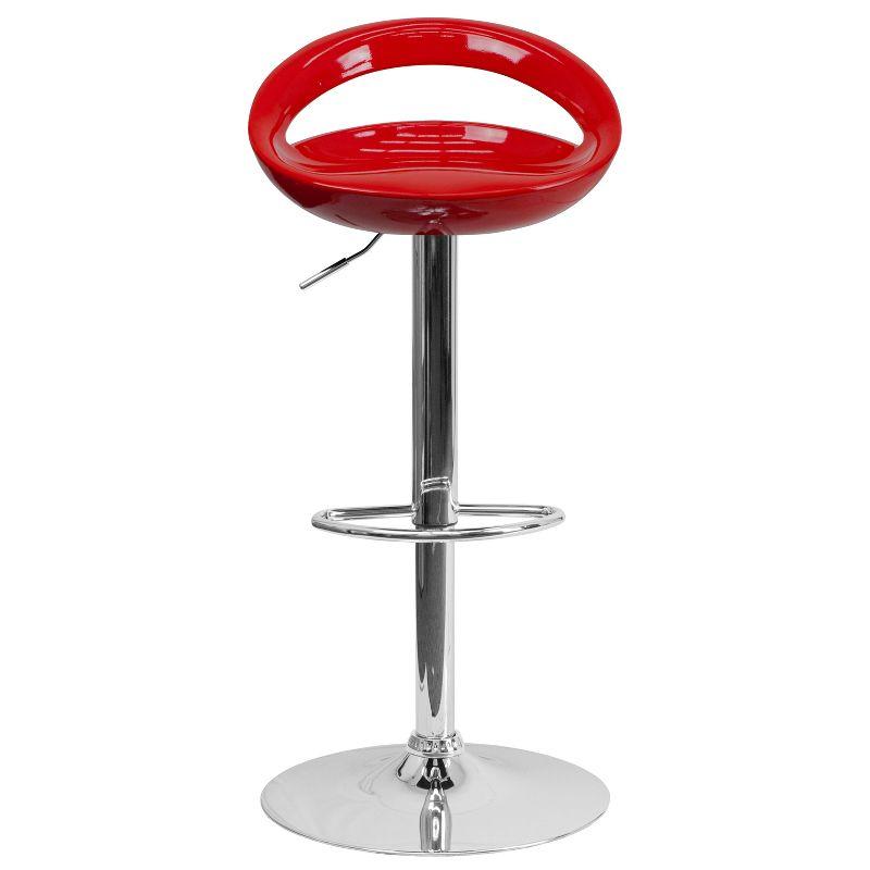 Flash Furniture Contemporary Red Plastic Adjustable Height Barstool with Rounded Cutout Back and Chrome Base