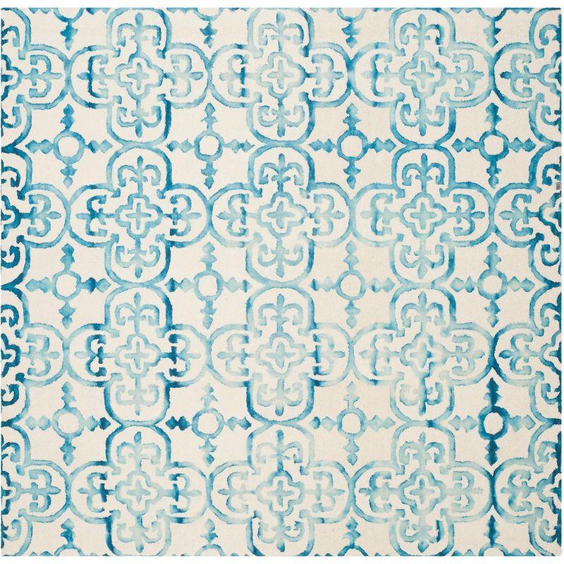 Ivory Turquoise 7' Square Hand-Tufted Wool Rug