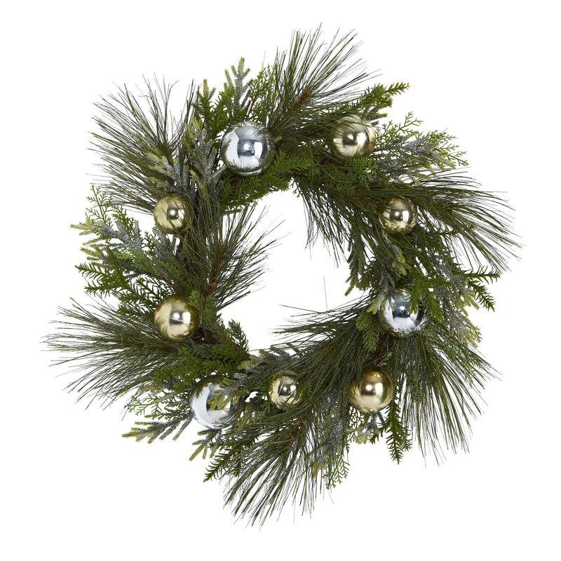 26" Sparkling Pine Artificial Wreath with Ornaments