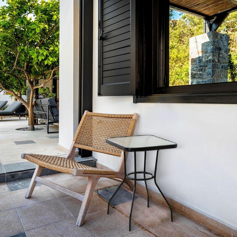 Four Seasons Courtyard Sunny Isles 24 Inch Outdoor Patio Bistro Dining Table Backyard Squared Furniture with Tempered Glass Tabletop, Black