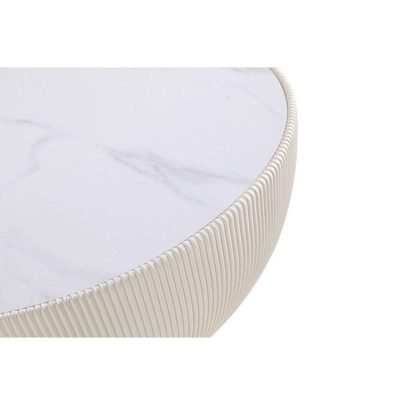 Manhattan Comfort 2pc Anderson Leatherette Upholstered Coffee Table and End Table with Metal Top Set Cream: Gold Finish, No Assembly Required