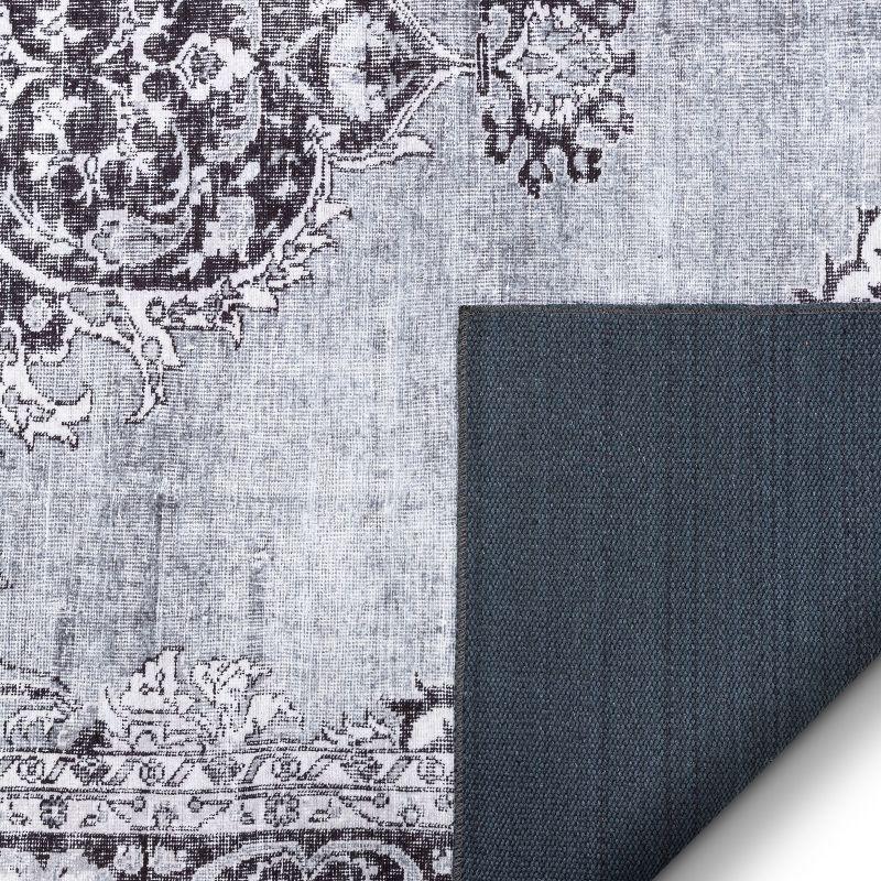 Well Woven Areva Machine Washable Grey Vintage Oriental Medallion Flat Pile Runner Rug 2x7 (2'1" x 7'3" Runner)