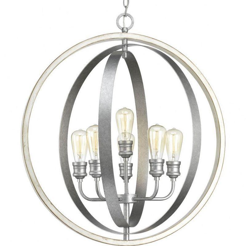 Progress Lighting Conestee 6-Light Pendant, Steel, Galvanized, Armillary-Style Frame, Ideal for Rustic Farmhouse or Urban Industrial Homes