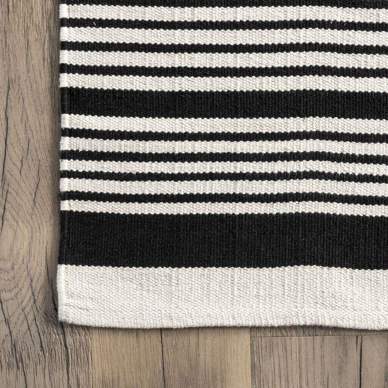 Black and White Striped Cotton Flatweave 8' x 10' Rug