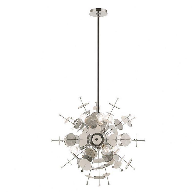 Polished Chrome 6-Light Globe Pendant with Geometric Glass Discs