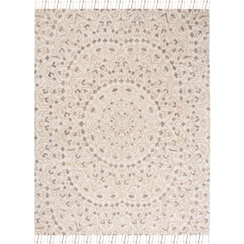 Ivory Wool Round Tufted Handmade Blossom Area Rug, 9' x 12'