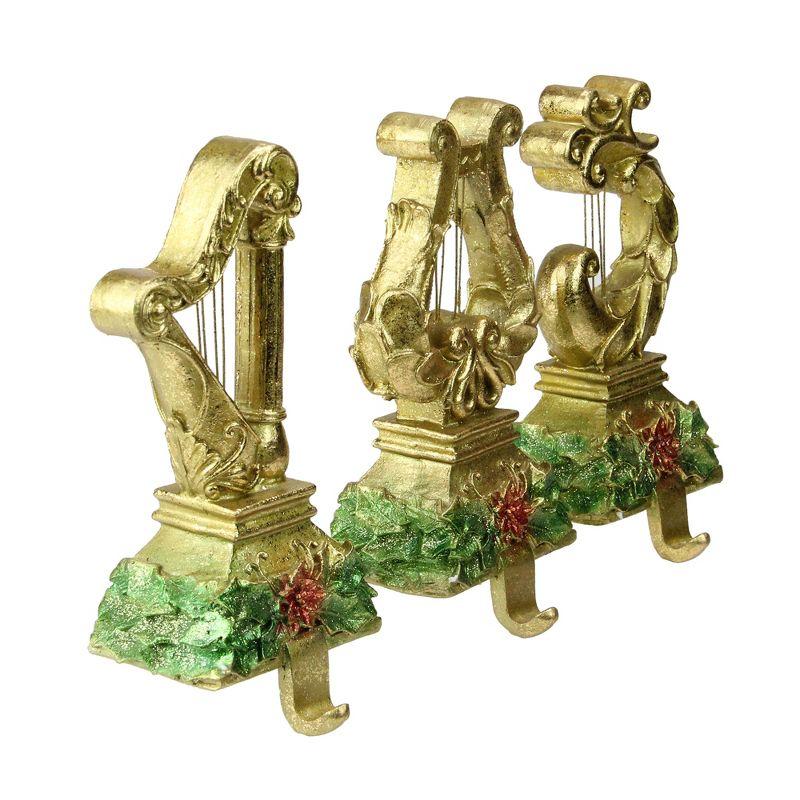 Northlight Glittered Harp Christmas Stocking Holders - 7" - Gold Finish - Set of 3