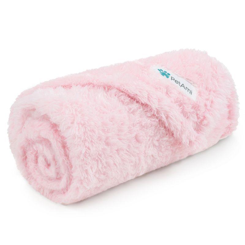 PetAmi Fluffy Dog Blanket for Pet Cat Puppy Kitten, Faux Shearling Soft Fleece Throw, Plush Reversible Washable Couch Cover