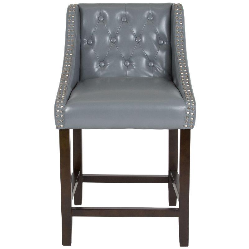 Merrick Lane Hadleigh Upholstered 24" High Stool Transitional Light Gray Faux Leather Tufted Walnut Counter Stool with Accent Nail Trim