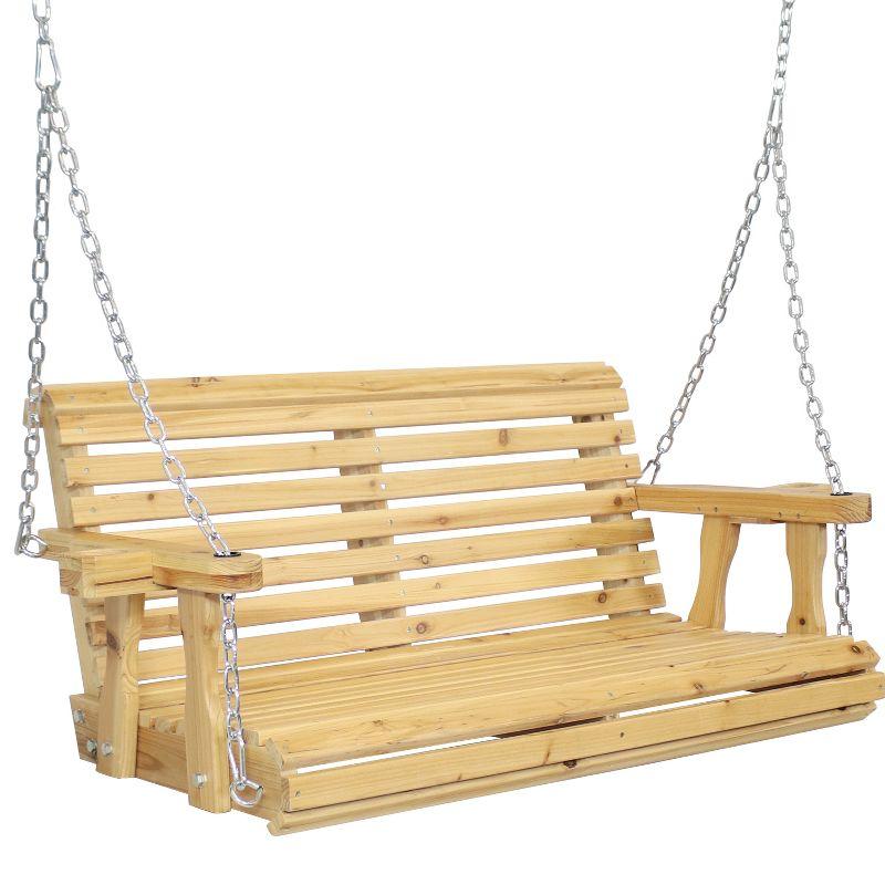 Natural Fir Wood 2-Person Outdoor Porch Swing with Chains