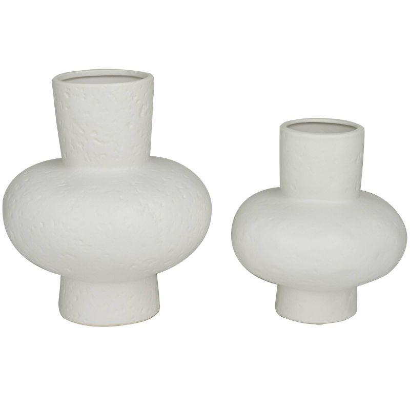 Set of 2 White Ceramic Gourd Style Table Vases