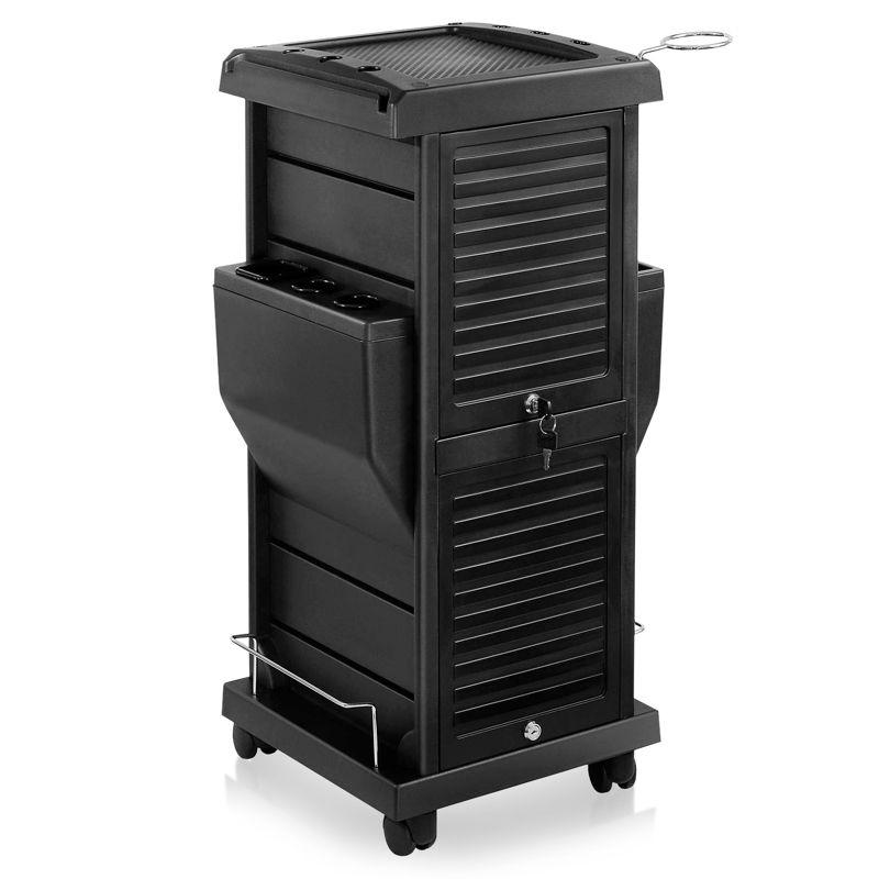 Saloniture Premium Locking Rolling Trolley Cart with Tool Pocket Inserts - Black